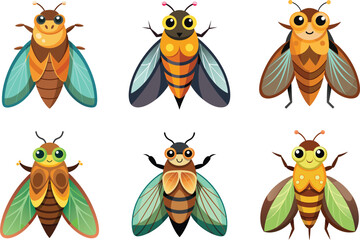  Set of  Cicada cartoon vector illustrationdesign