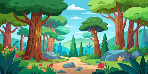 Cheerful Animated Nature Forest Scene Illustration