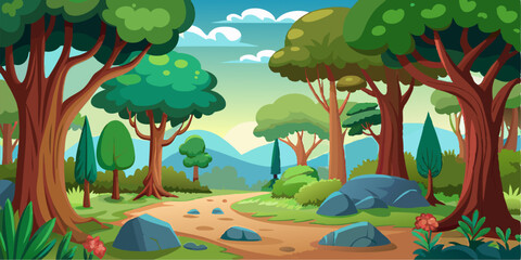 Cute Animated Forest Wilderness View Illustration