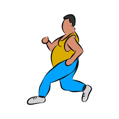 stylized illustration of an overweight man running or jogging.