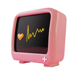 3D Of Pink Retro Heartbeat Monitor on Transparent Background