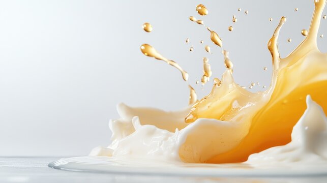 A vibrant splash of orange liquid into a pool of white