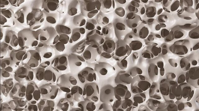 3D animation of leg bone osteoporosis process, calcium loss, bone density changes, bone density bone structure close-up, 3D rendering