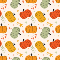 Seamless pattern of fall leaf and pumpkin