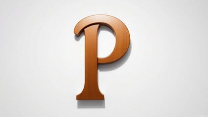 Capital Letter P Made from Polished Teak Wood – Realistic Wooden Typography with Gentle Curves and Soft Shine on Clean Background, Ideal for Minimalist Mockup or Design Composition with Empty Space