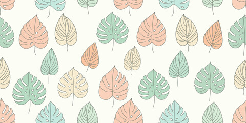 Seamless pattern of Monstera leaves. Vector illustration