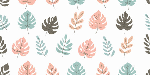 Seamless pattern of Monstera leaves. Vector illustration