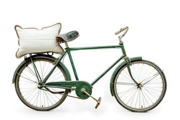 High Resolution of Antique Green Frame Bicycle on White Background