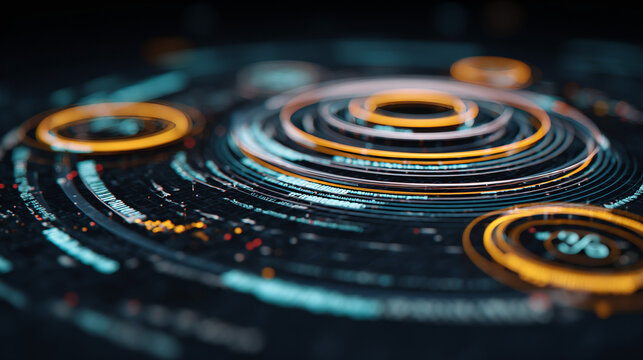 
A photo of a futuristic tokenomics chart with layered coin distribution graphics and glowing percentage rings in a digital interface during nighttime