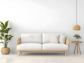 Modern Minimalist Living Room with White Couch and Plant