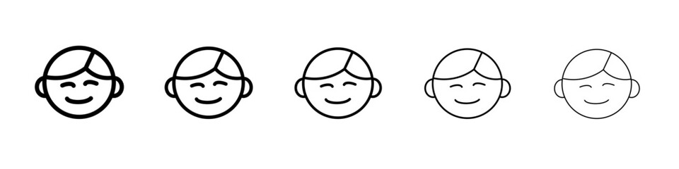 Fototapeta premium Happy boy face icon black and white vector sign