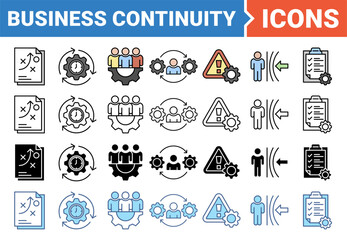 Business continuity banner icon set with multiple style collection.