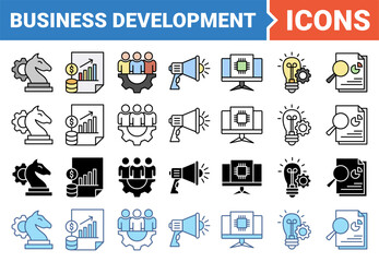 Business development banner icon set with multiple style collection.