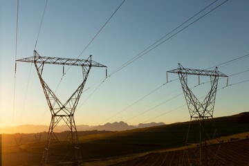 The evening electricity pylon silhouette