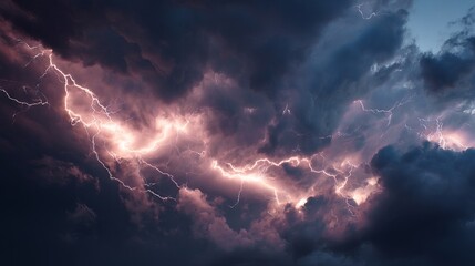 Fototapeta premium Dramatic lightning bolt striking dark sky during powerful storm