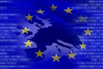 Naklejka premium European union flag with binary codes