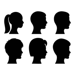 Silhouettes of Six Human Faces in Profile View 