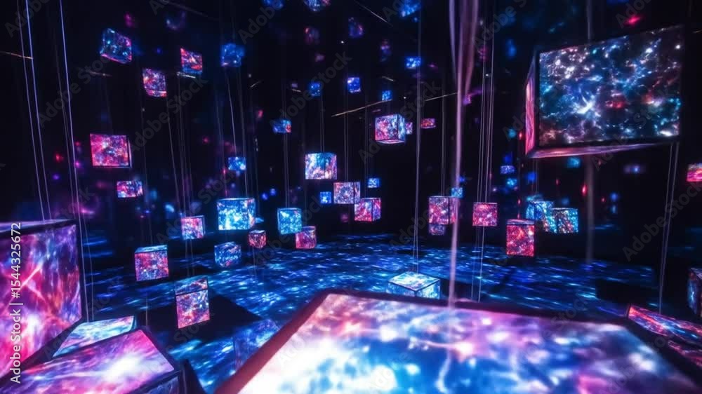 Poster immersive experience with abstract cosmic displays, creating an otherworldly atmosphere