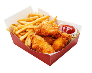 Crispy chicken tenders with fries and ketchup meal