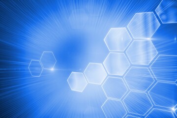 Glowing hexagons on blue background