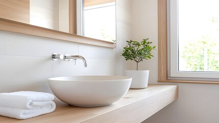 Fototapeta premium a white sink sitting on top of a wooden counter