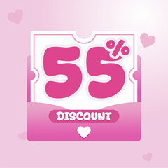 discount voucher design in pink with heart icons and rounded typography. Ideal for Valentine sale banner, beauty product promotion, and feminine ecommerce campaign.