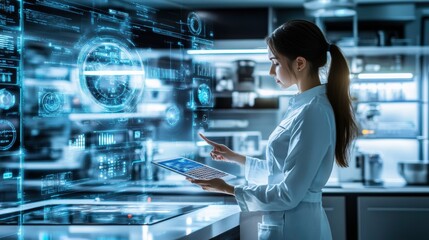 Scientist Engaged in Data Analysis with a High-Tech Interface Display