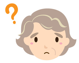 困り顔のおばあさんアイコンイラスト/線なし・はてな