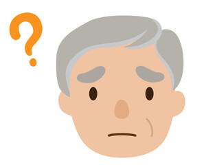 困り顔のおじいさんアイコンイラスト/線なし・はてな