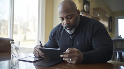 Thoughtful Man Writing in a Notebook by the Window in a Cozy Room