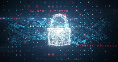 Composite image of padlock and malware detected