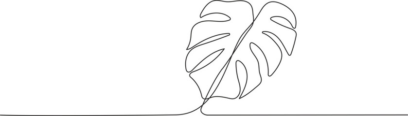 Monstera leaf in continuous line drawing style. Modern single line art, aesthetic contour. Perfect for home decor such as posters, wall art, tote bag or t-shirt print, sticker, mobile case