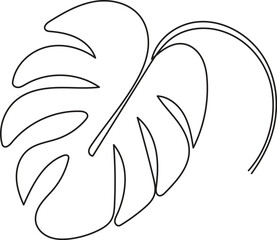 Monstera leaf in continuous line drawing style. Modern single line art, aesthetic contour. Perfect for home decor such as posters, wall art, tote bag or t-shirt print, sticker, mobile case