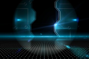Doorway on technological black background