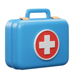 Obraz premium A light blue first aid kit features a red circle with a white cross in the middle, typically used for medical emergencies.