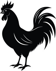 Hand drawn black silhouette of rooster Vector design with PNG and JPEG