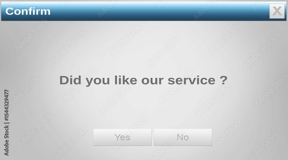 Aufkleber image of confirm, do you like our services text and yes and no buttons on grey website window