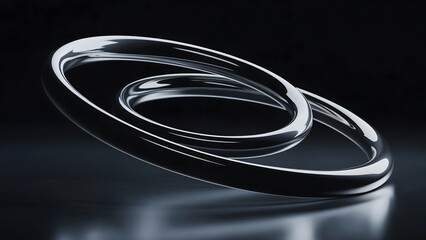 Fototapeta premium Chrome spiral mirror line floating in futuristic black depth