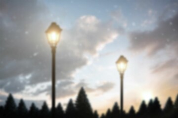 Blurred lampposts at night
