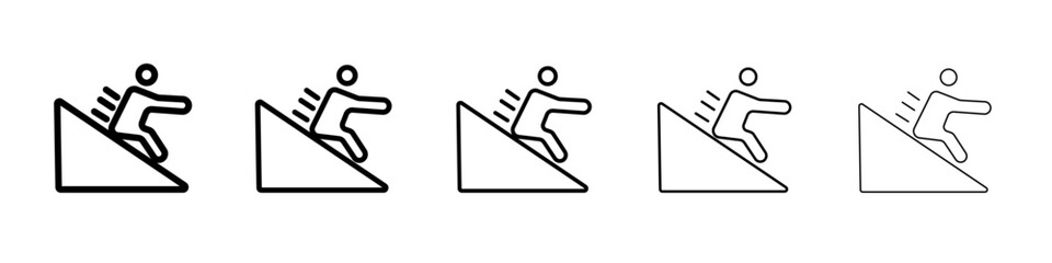 Man slide on slope icon black and white vector sign