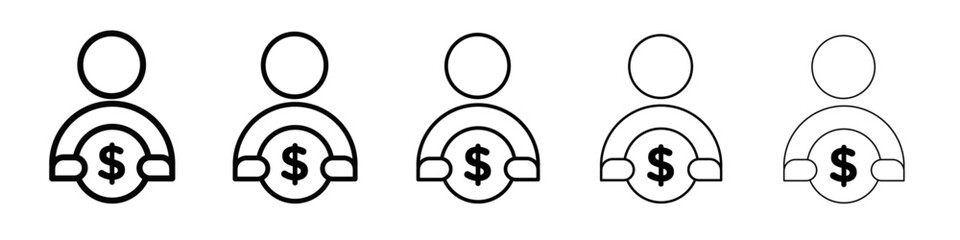 Man take money credit icon black and white vector sign