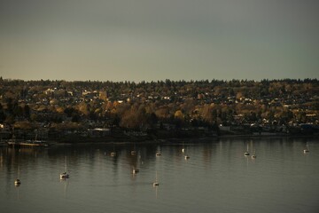 Boats in lake against sky