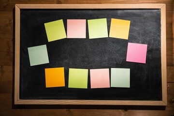 Colourful sticky notes on blackboard