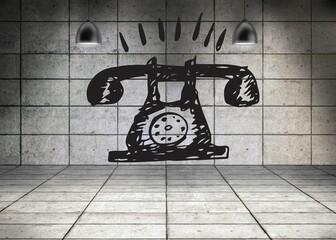 Digitally generated telephone in grey room