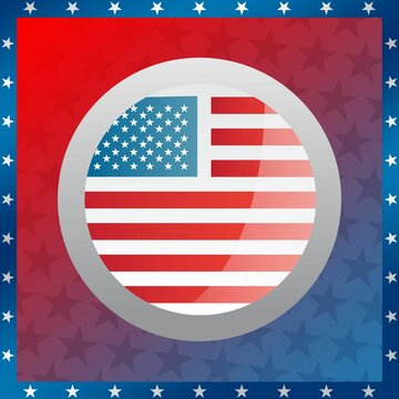 Naklejki Flat design is showing silver ring with US flag and dotted star border over red-blue gradient