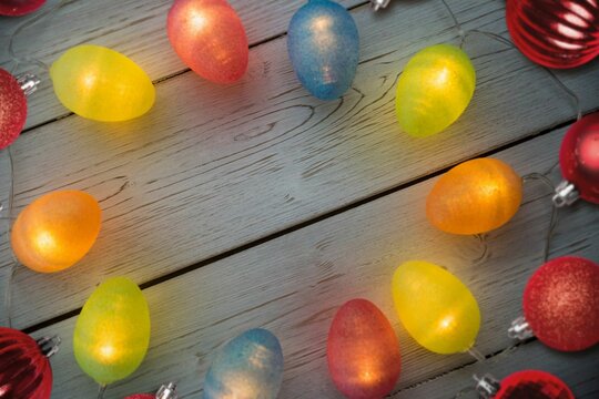 Fototapeta Christmas lights on table