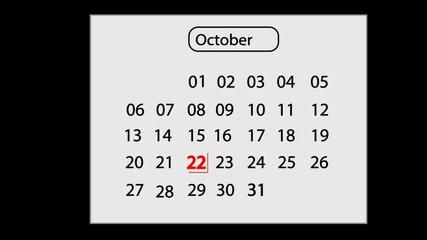 22 October Calendar Animation with Smooth Motion Graphics – Highlight Special Date
