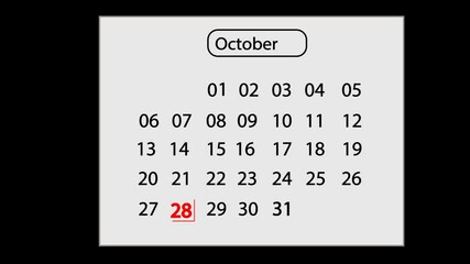 28 October Calendar Animation with Smooth Motion Graphics – Highlight Special Date
