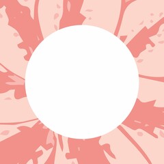 Square image of pink patterned border around circular white copy space