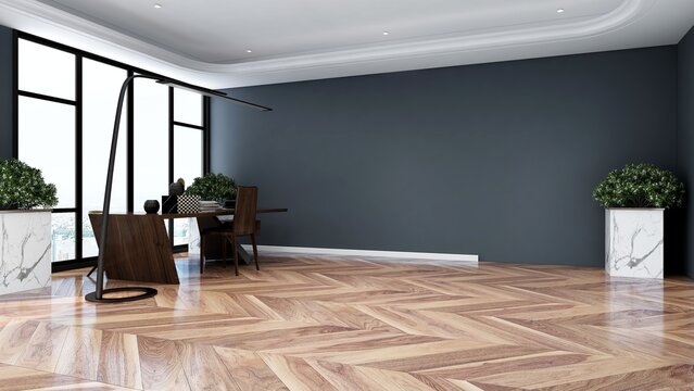 3d office minimalist room with wooden design interior